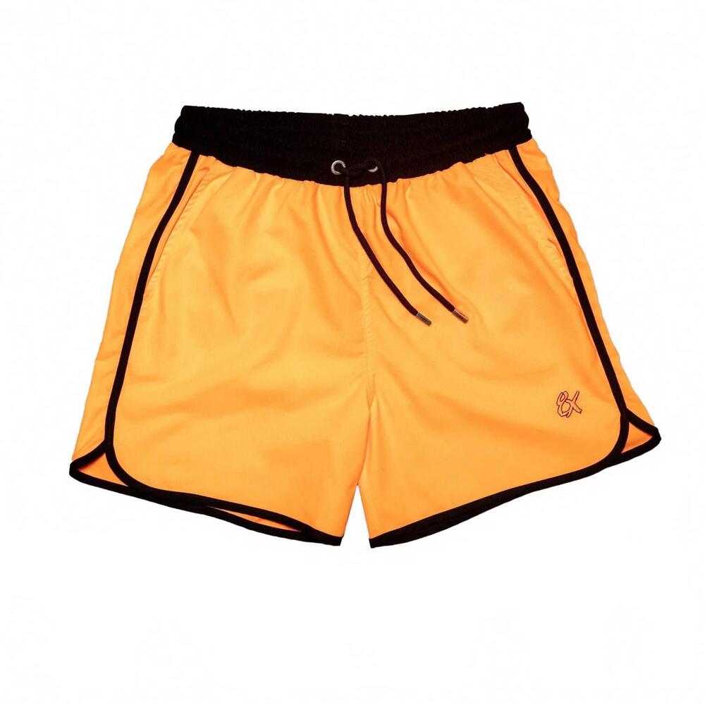 NEW EIGHT X men's vintage cut swim trunks with trim in orange/ black